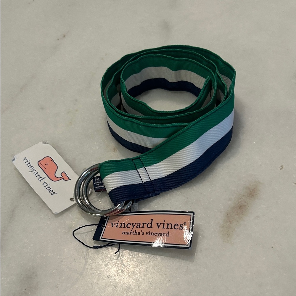 Vineyard Vines Green, White & Navy Striped Ribbon Belt Men’s Medoum